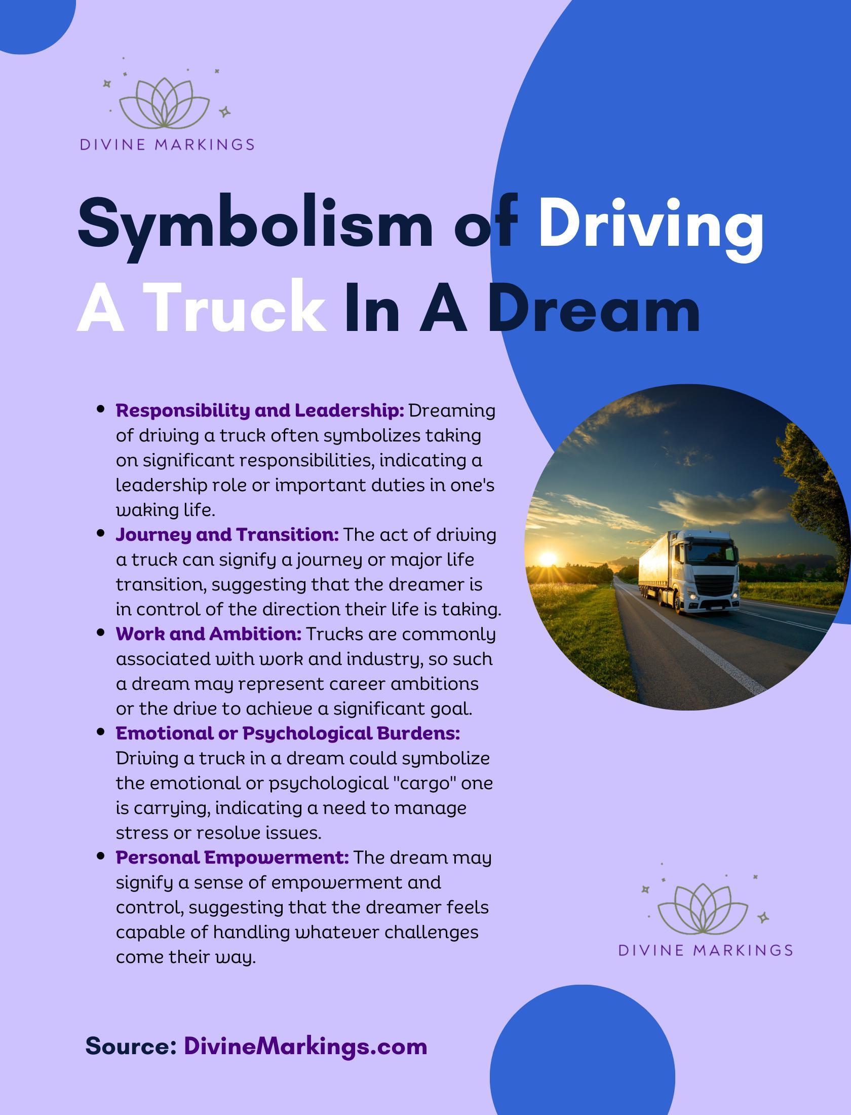 Symbolism of Driving A Truck  In A Dream Infographic
