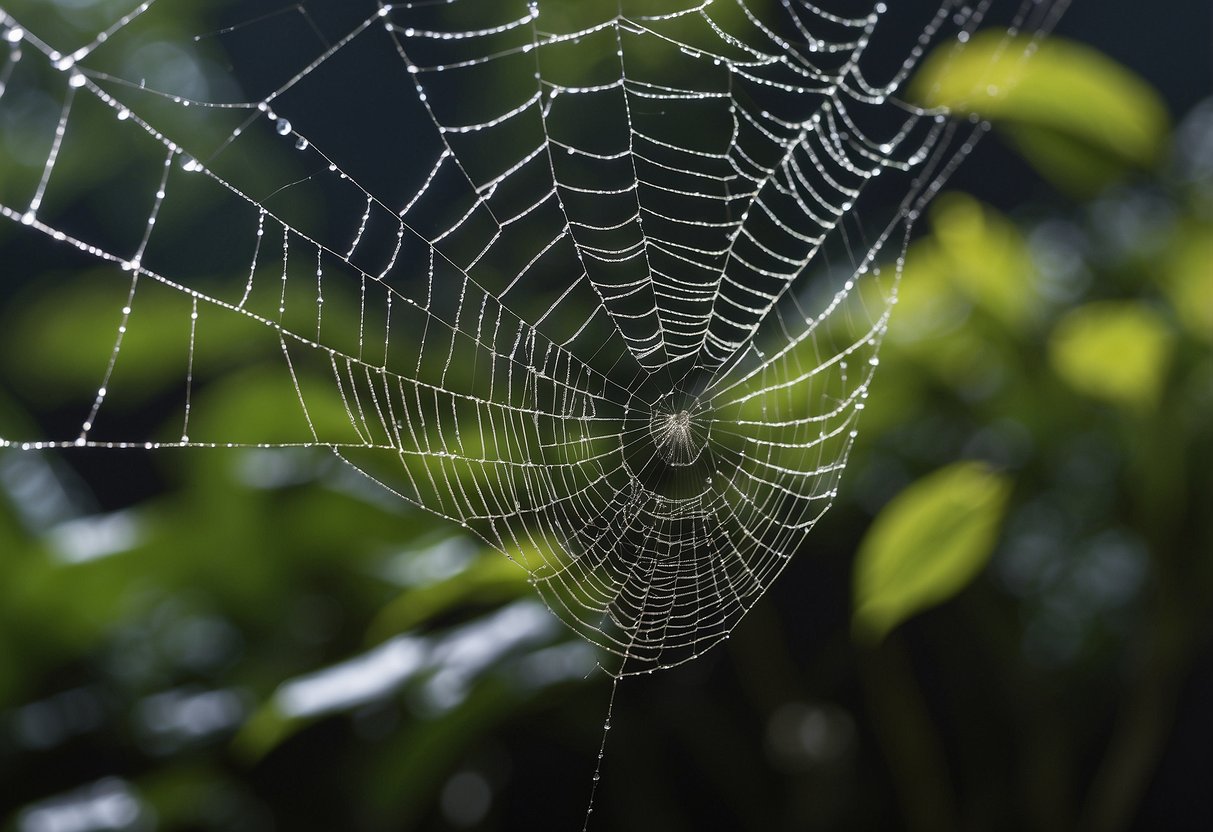 A white spider weaves a delicate web, symbolizing spiritual growth and change. Its intricate patterns reflect the interconnectedness of all things