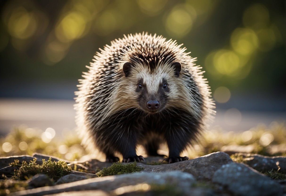 A porcupine stands tall, surrounded by a glowing aura of protective energy, symbolizing resilience and strength in everyday life